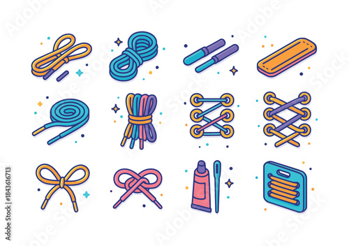Colorful Shoelace Icon Set. Shoe Lace. Colorful isometric vector
