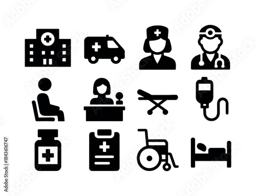 Hospital Visit Icons. Hospital Visit. Solid icon set of Hospital