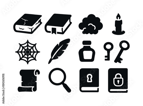Ancient Tome Icons. Dusty tome. Solid icon set of Dusty tome: an
