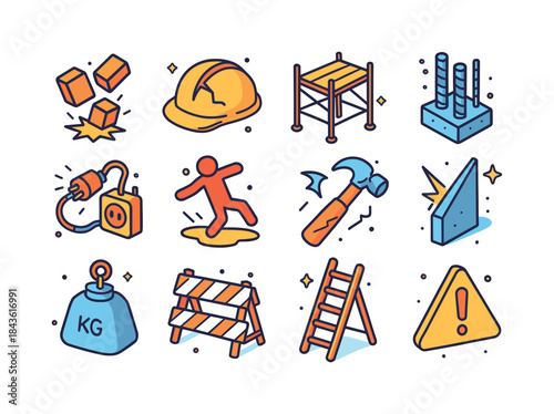 Construction Hazard Icons. construction hazards. Colorful isomet