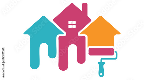 Colorful houses with paint roller