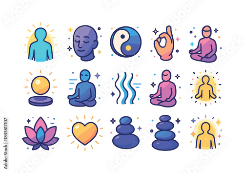 Spiritual Calm Icons. Spiritual calm. Colorful isometric vector