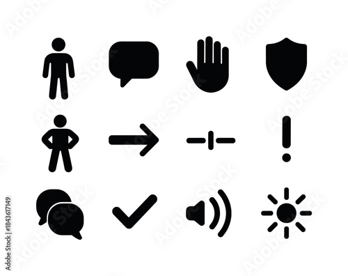 Assertiveness Skills Icons. Assertiveness skills. Solid icon set