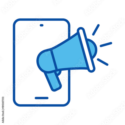 Mobile Marketing In Blue Style, Vector Illustration