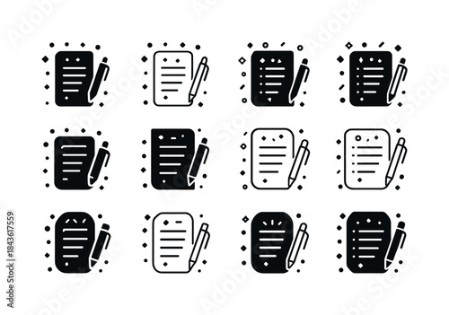 New Year Resolutions Icons. New year's resolutions written on pa