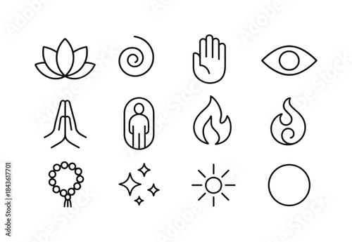 Spiritual Icon Set. Meditating. Icon set. Set Logo of meditating