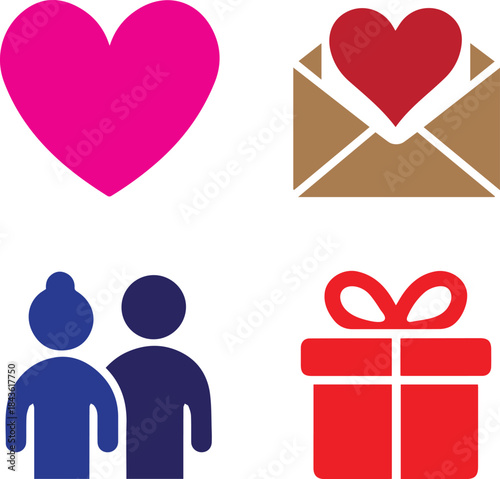 Valentine’s Day Icons Collection, Flat Black Silhouette Design Set