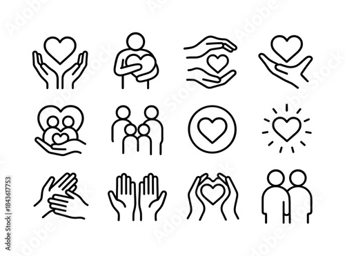 Love and Care Icons. Love & Care. Line icon set of Love & Care: