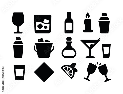 Evening Drink Icons. Evening Drinks. Solid icon set of Evening D