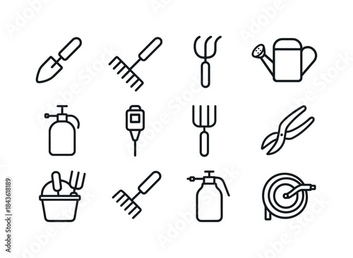 Greenhouse Tool Icons. Greenhouse Tools. Line icon set of Greenh
