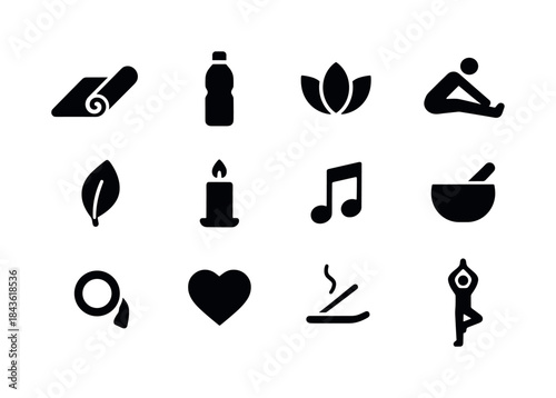 Yoga Lifestyle Icons. Yoga lifestyle. Solid icon set of yoga lif