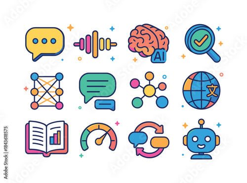 Conversational AI Icons. Conversational AI. Colorful isometric v