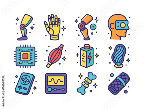Bionic Technology Icons. Bionic technology. Colorful isometric v