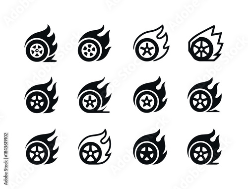 Spinning Wheel Logos. Spinning wheels out of control. Icon set.