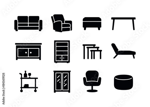 Living Room Icons. Living room furniture. Solid icon set of livi