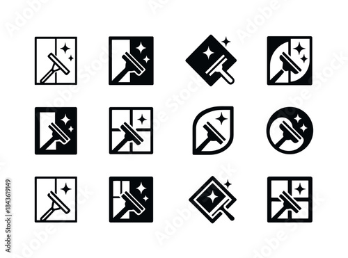 Home Cleaning Logos. Home cleaning scene. Icon set. Set Logo of