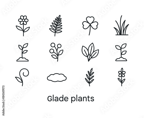 Glade Plant Icons. Glade plants. Line icon set of glade plants: