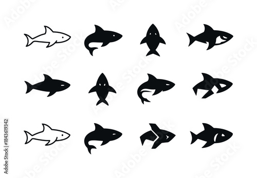 Diverse Shark Logos. sharks. Icon set. Set Logo of sharks: shark