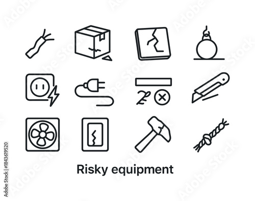 Hazardous Equipment Icons. Risky Equipment. Line icon set of Ris
