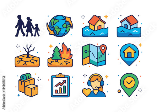 Climate Migration Icons. Climate Migration. Colorful isometric v