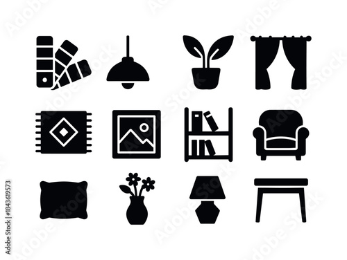 Room Aesthetics Icons. Room aesthetics. Solid icon set of room a
