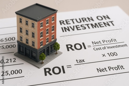 Calculating real estate investment return on investment for property analysis and market value.