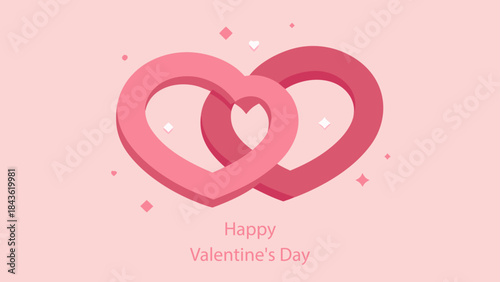 A romantic vector illustration featuring two interlocking pink hearts against a soft background for Valentine's Day celebrations