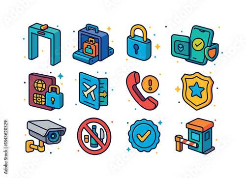Travel Security Icons. Travel Security. Colorful isometric vecto