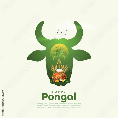 Vector illustration of Happy Pongal Holiday Harvest Festival of Tamil Nadu South India greeting background design.