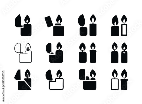 Candle Lighting Icons. Lighting a Candle. Icon set. Set Logo of
