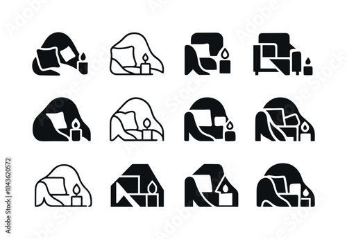 Cozy Corner Icons. Making a cozy corner with pillows and a blank