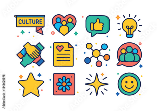 Colorful Teamwork Icons. Collaborative culture. Colorful isometr