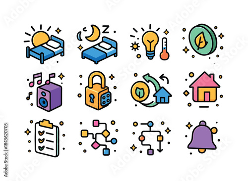 Smart Routine Icons. Smart routines. Colorful isometric vector i