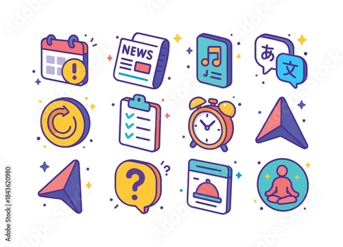 Colorful Voice Assistant Icons. Voice Assistant Features. Colorf