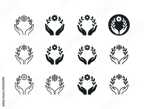 Floral Icon Logos. Greet with flowers. Icon set. Set Logo of gre