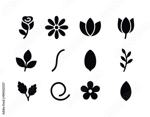 Floral Icon Set. Floral packaging elements. Solid icon set of fl
