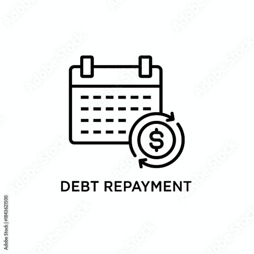 Financial icon representing debt repayment schedule with calendar and currency symbol