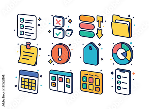 Colorful Task Icons. Task Management. Colorful isometric vector