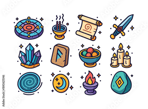 Mystic Ritual Icons. Mystic rituals. Colorful isometric vector i