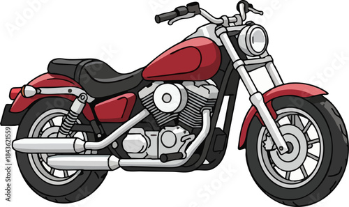Red Classic Cruiser Motorcycle Vector Illustration