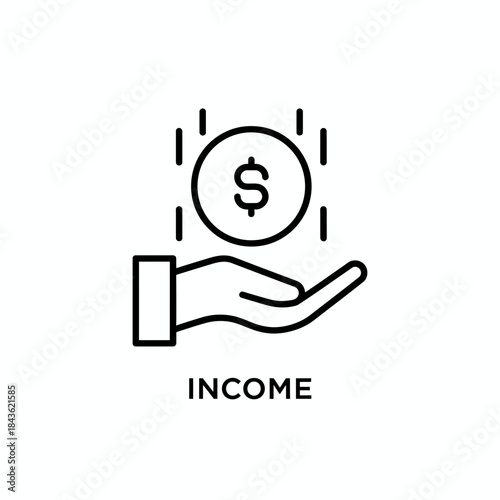 Hand holding a dollar sign icon representing income in a simple line art style