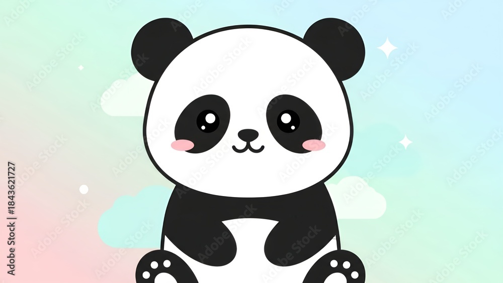 Naklejka premium Cute flat panda illustration in soft pastel style