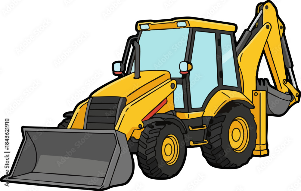 Naklejka premium Yellow backhoe loader vehicle isolated cartoon illustration.