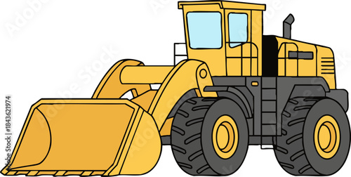 Cartoon illustration of yellow front loader construction vehicle