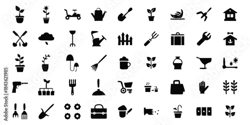 Set of Flat Gardening and Plant Icons
