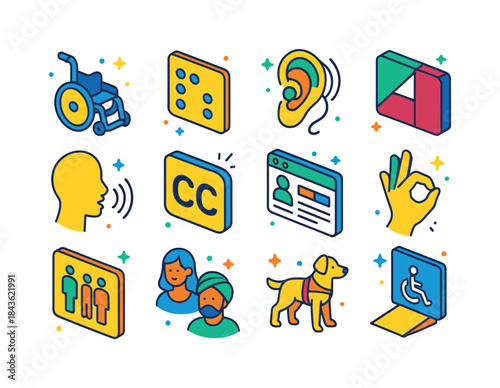 Inclusive Design Icons. Inclusive Design. Colorful isometric vec