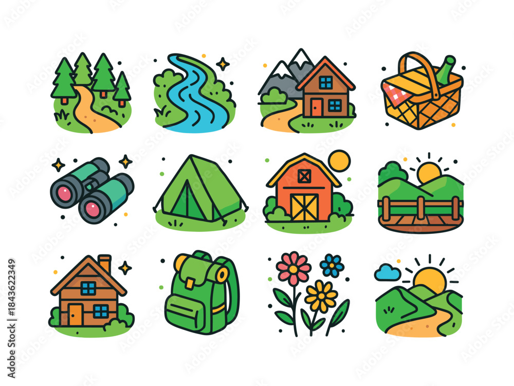 Naklejka premium Nature Travel Icons. Nature Travel. Colorful isometric vector ic