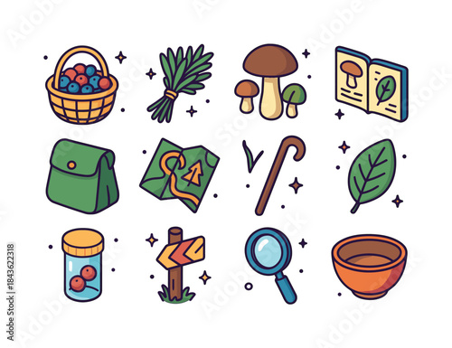 Colorful Foraging Icons. Foraging. Colorful isometric vector ico