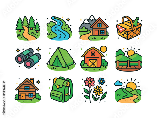 Nature Travel Icons. Nature Travel. Colorful isometric vector ic