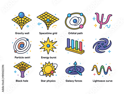 Astrophysics Icon Set. Astrophysics. Colorful isometric vector i